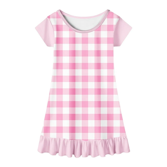 GDREDA Robes de Plage d'Été pour Fille 2025 Robe Fille à Carreaux Robe de Fête d'Anniversaire Rose, 3-4 Ans
