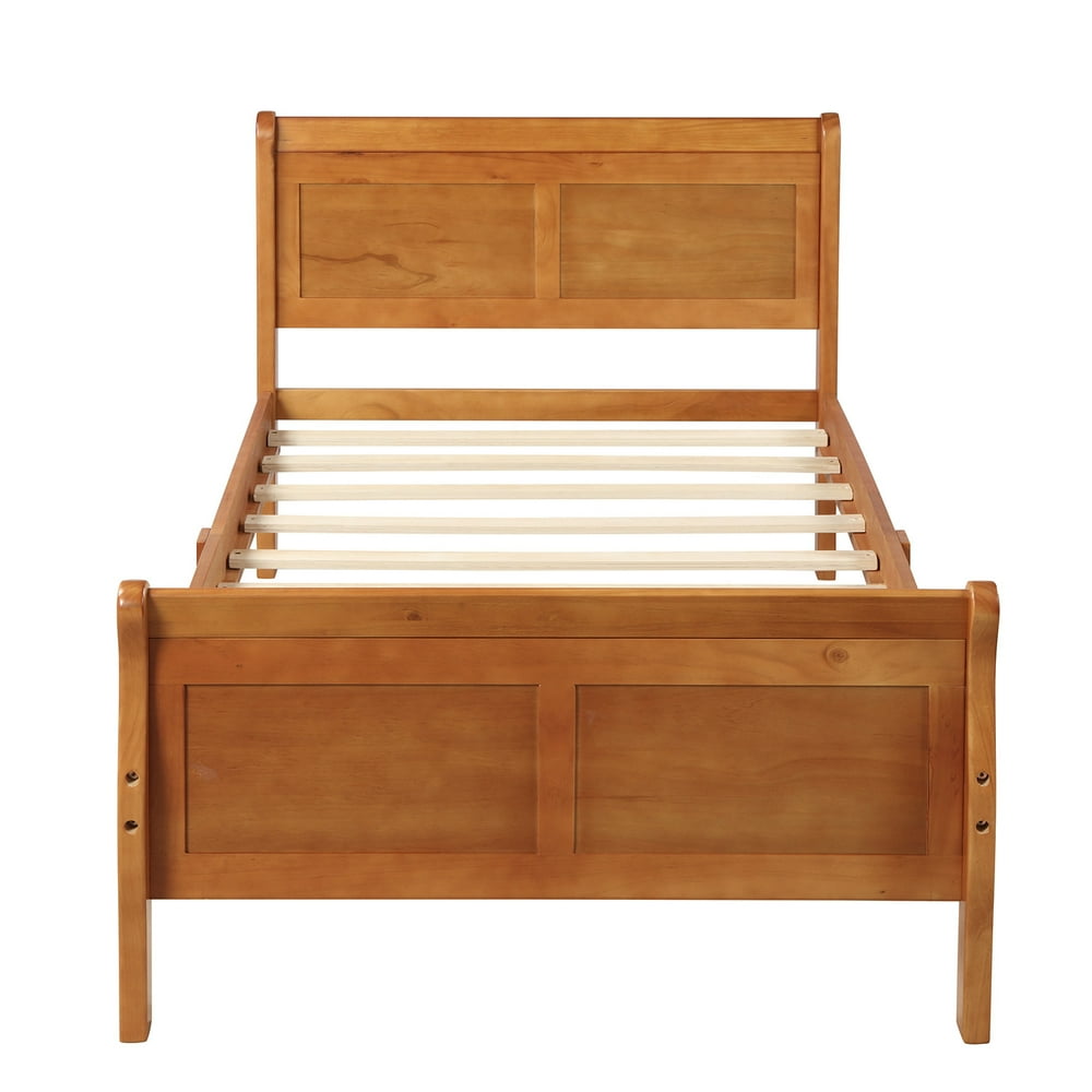 Twin Sleigh Bed Solid Wood Twin Panel Bed, Oak
