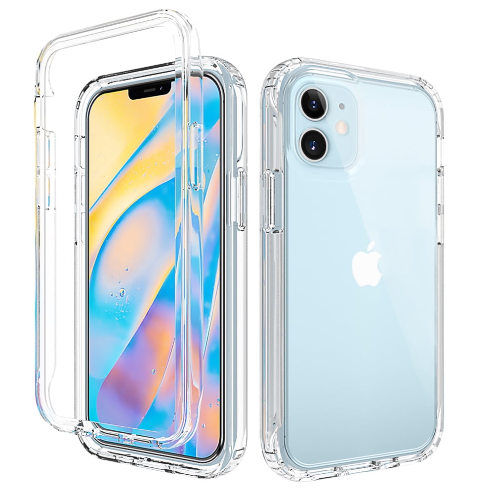For iPhone 12 Mini Case - 5.4 inch Full Body Clear Bumper Protection Case [with Screen Protector] Hybrid Back Silicone Rubber TPU Bumper Gradient Phone Case For Apple iPhone 12 Mini - Clear