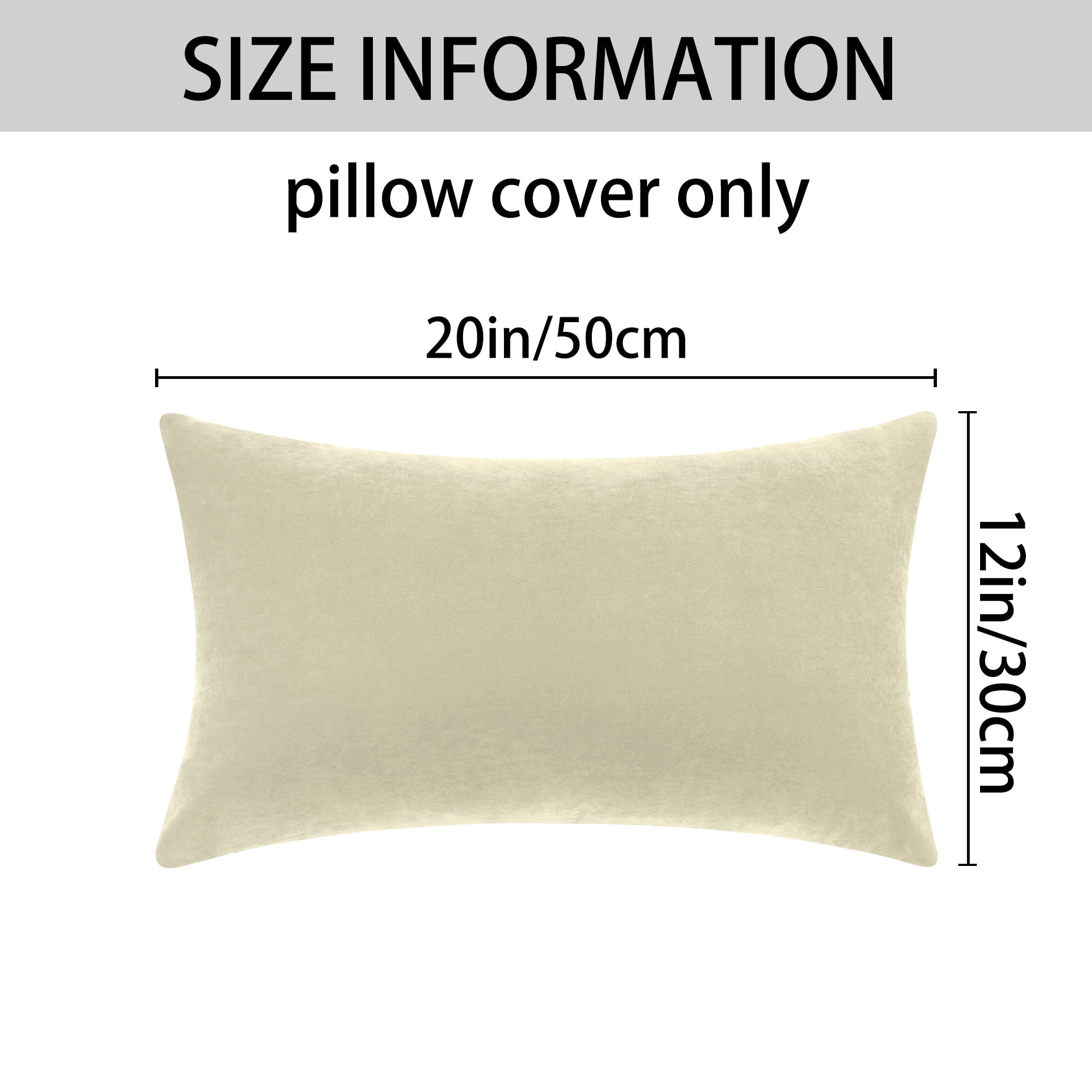 Unique Bargains 1 Pair Solid Color Pillowcases with Hidden Zipper for Bed Sofa and Couch Beige 12" x 20"