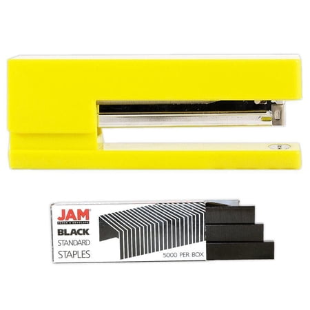 JAM Paper Office & Desk Set, 2/Pack, 1 Yellow Stapler & 1 Black Staples