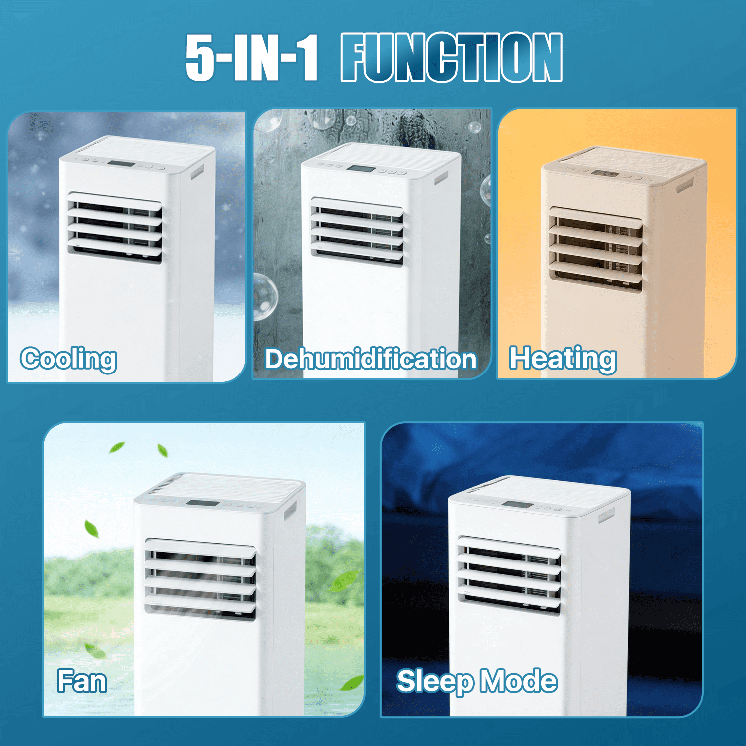 Dateyes 10000 BTU Portable Air Conditioners, 5-1 Standing Smart Cooling AC with Remote Control, Cooling, Heating， Dehumidifier and Fan, Automatic Unit for Bedroom, Portable AC for Room Indoors