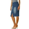 thumbnail image 4 of INSPIRE CHIC Women's Bodycon Midi Skirt High Elastic Waist Split Front Denim Pencil Skirt, 4 of 5