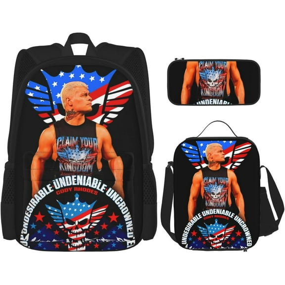 Cody Wrestler Rhodes Backpack 3 Pieces Set With Lunch Bag And Pencil Case Combination for Work/Sport/Picnic Classic Laptop Backpack Travel Daypack Stationery Bag
