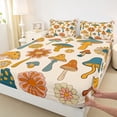 thumbnail image 3 of Feelyou Groovy Flower Floral Full Size Sheets, Cartoon Mushroom Bed Sheets, 4 Pieces, 3 of 7