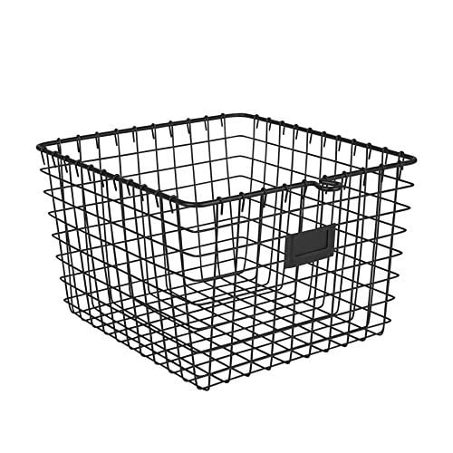 Spectrum Diversified Wire, Vintage Locker Basket Style, Rustic Farmhouse Chic Steel Storage for Closets, Pantry, Kitchen, Garage, Bathroom & More, Medium, Pack of 1, Black
