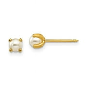 18K Fashion Inverness 4 mm Prong Simulated Pearl Earrings
