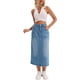 thumbnail image 2 of Falda de mezclilla midi ajustada de mujer INSPIRE CHIC, con cintura alta, abertura trasera, bolsillos, estilo casual, talla M, azul claro, 2 of 6