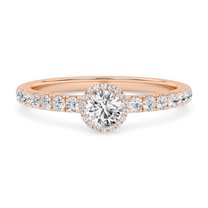 AFFY Round Halo Engagement Rings For Women, 0.90 Carat (ctw) Lab Created Moissanite Promise Rings For Her In 10k Solid Rose Gold | VVS1 Quality Ring Size-6.5