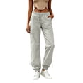 thumbnail image 2 of Cagogo Women Plus Size Cargo Pants Elastic Waist Flowy Casual Streetwear Active Long Pants Vacation, Green M, 2 of 8