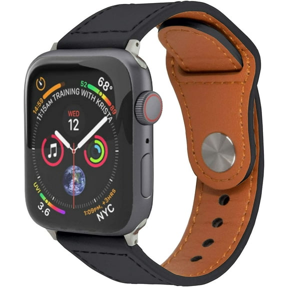 Watch Leather Band Strap, Genuine Premium Leather Wristband Compatible with Apple Watch (Black, 42/44 mm)