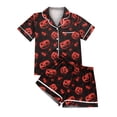 thumbnail image 5 of WTOBBY Women's Printed Halloween Pajama Set Loose Casual Short Sleeve Top with Elastic Waist Shorts Two-Piece Comfy Sleepwear Home Lounge Wear Outfit,Wine 3XL, 5 of 6