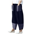 thumbnail image 2 of Pantalons Femmes Décontracté Coton Lin Impression Patchwork Irrégulière Large Pantalon de Jambe Bleu Foncé S, 2 of 8