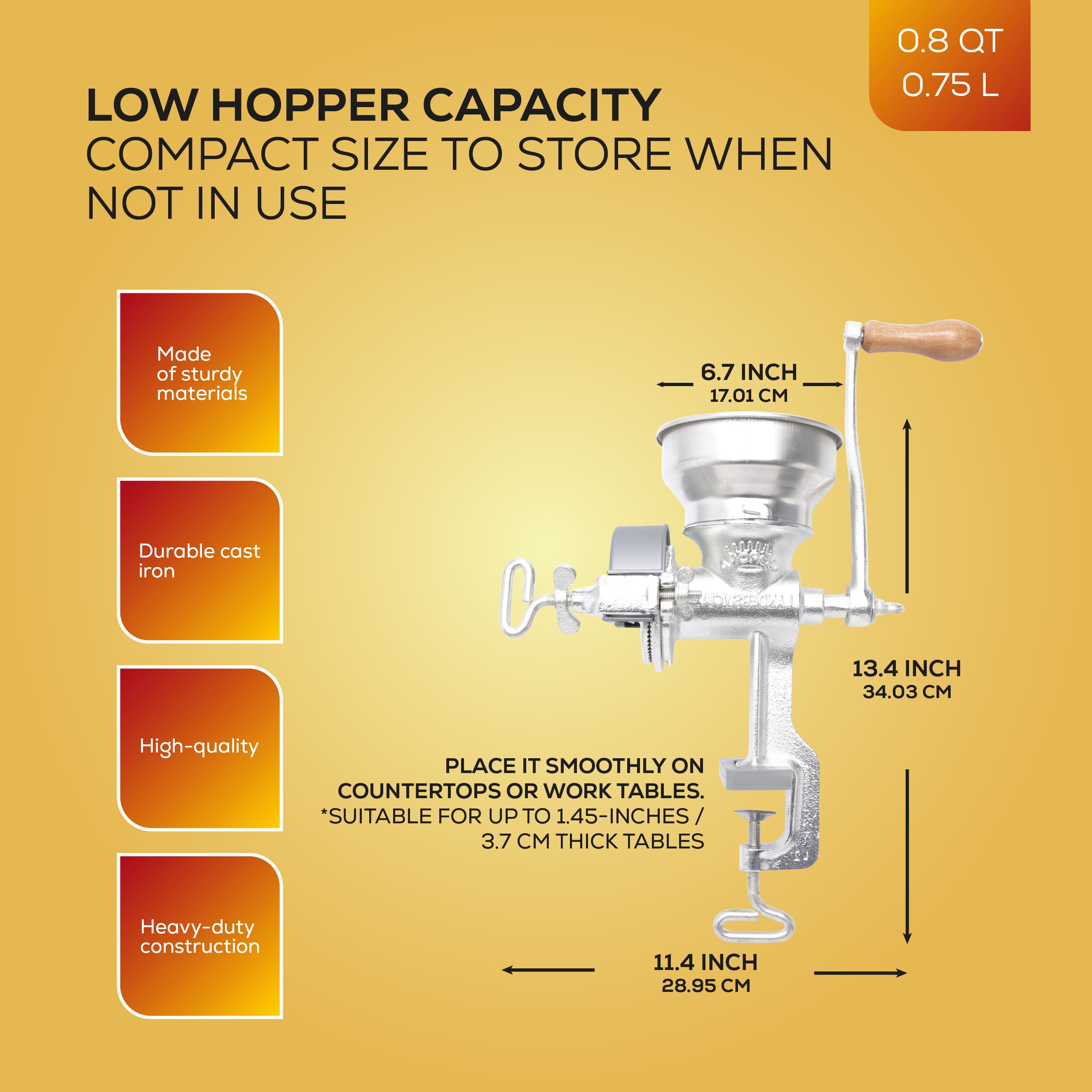 Corona Cast Iron Manual Corn and Grain Grinder with Low Hopper