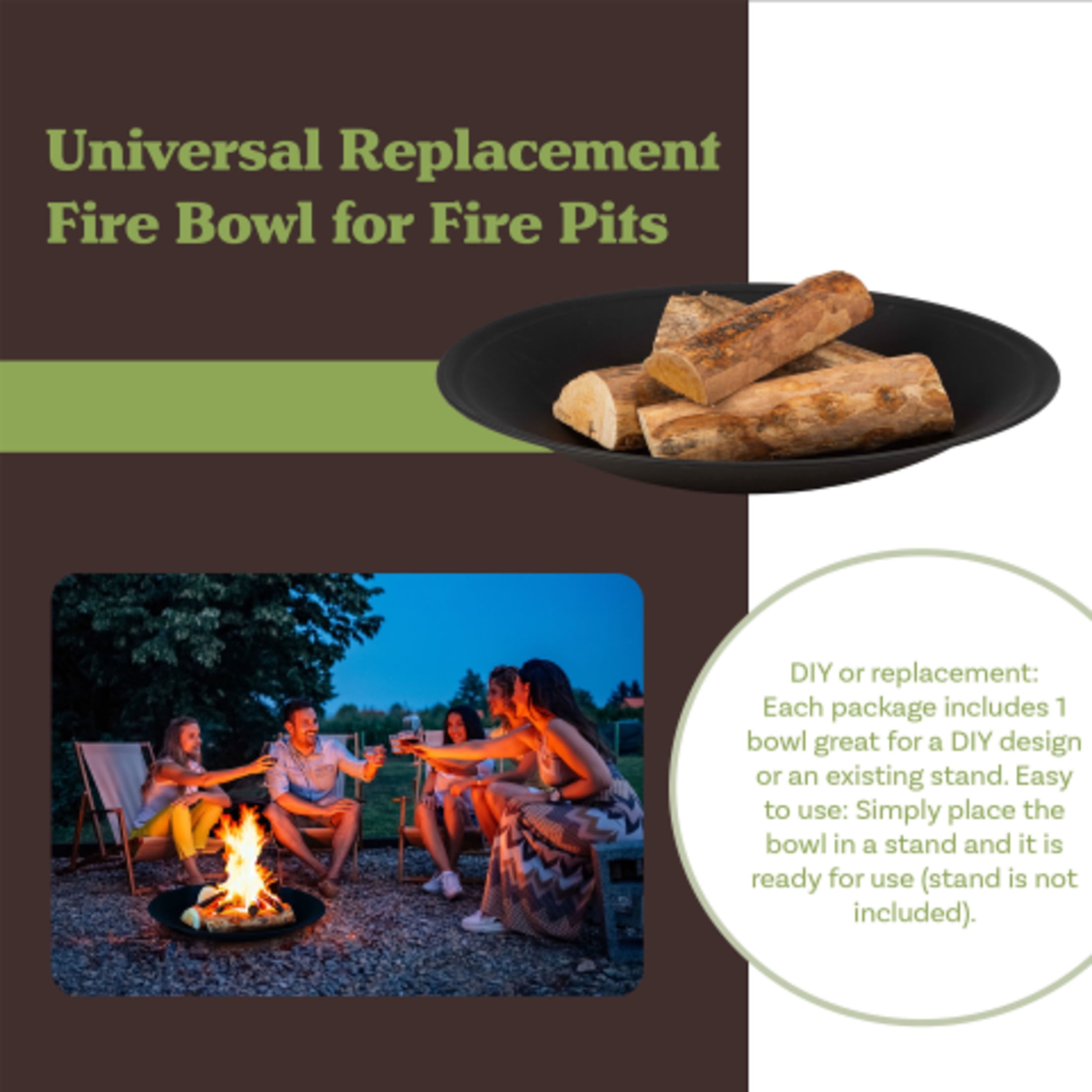 Pure Garden 24in Fire Bowl - Firepit Insert for DIY Fire Pit or Replacement