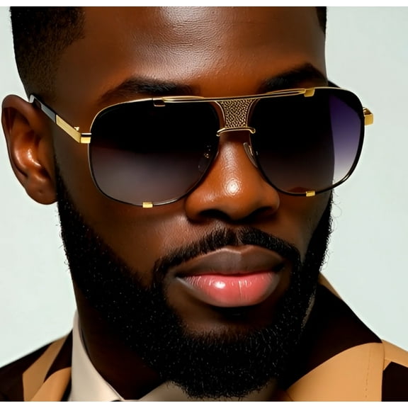 Men Sunglasses Luxury Gold Frame Square Metal Style Sunglasses Black GM