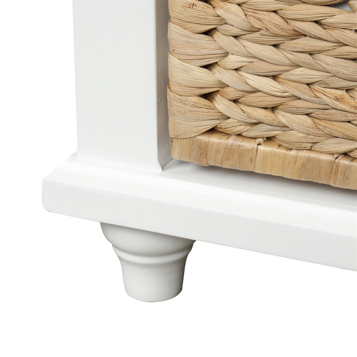 Rustic Storage Bench with 3 Drawers and 3 Rattan Baskets, Shoe Bench with Removable Cushion