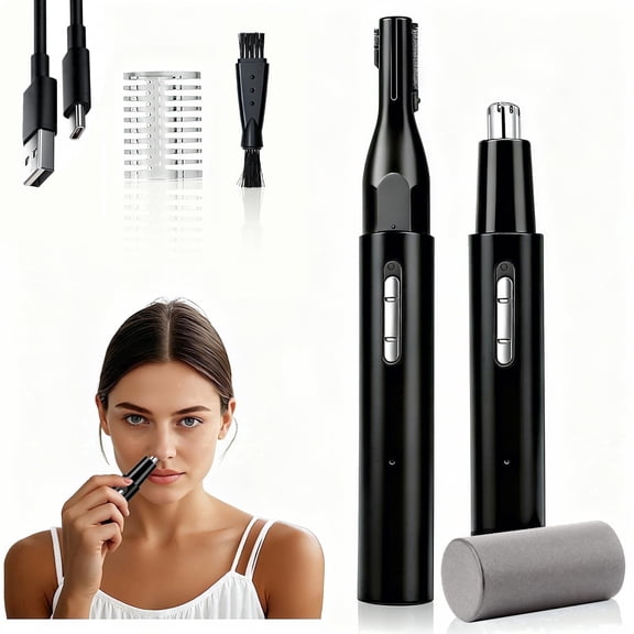 Rechargeable Nose and Ear Hair Trimmer for Women Men – Painless Facial and Eyebrow Hair Removal, Dual-Edge Blades, IPX7 Waterproof, Portable Electric Clipper