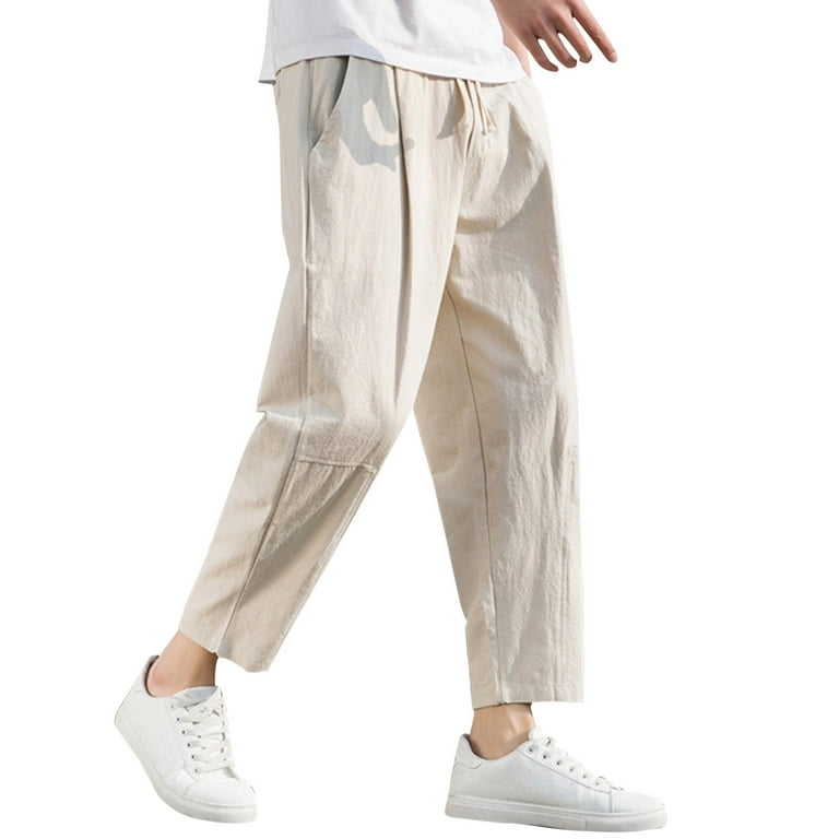 B91xZ Mens Sweatpants Mens Spring And Summer Casual Pants Mens Wild Cotton  And Loose Pants Korean Version of The Trend Pants Khaki,Size M