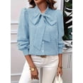 thumbnail image 4 of Womens Tie Neck Long Sleeve Shirts Casual Work Blouses Tops Blue S, 4 of 9