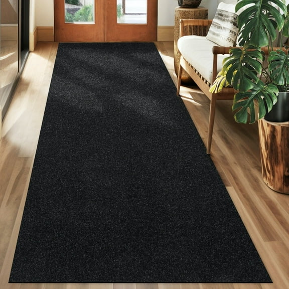 Koloko Outdoor Runner Rug Indoor Non-Slip Area Rugs Custom Size Carpet Runners with Rubber Backing Mat for Hallway Kitchen Entryway Garage Laundry Solid Black, 3ft x 40ft
