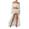 thumbnail image 5 of Coduop Women Outfit Set Long Sleeve Off Shoulder Crop Tops + Irregular Ruffle Skirt,Two Piece, 5 of 9