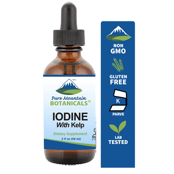 Liquid Iodine Thyroid Supplement with Organic Kelp Kosher Vegan Potassium Iodide Solution