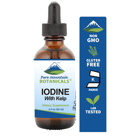 Liquid Iodine Thyroid Supplement with Organic Kelp Kosher Vegan Potassium Iodide Solution Alcohol Free Hypothyroid Support (2 fl oz)