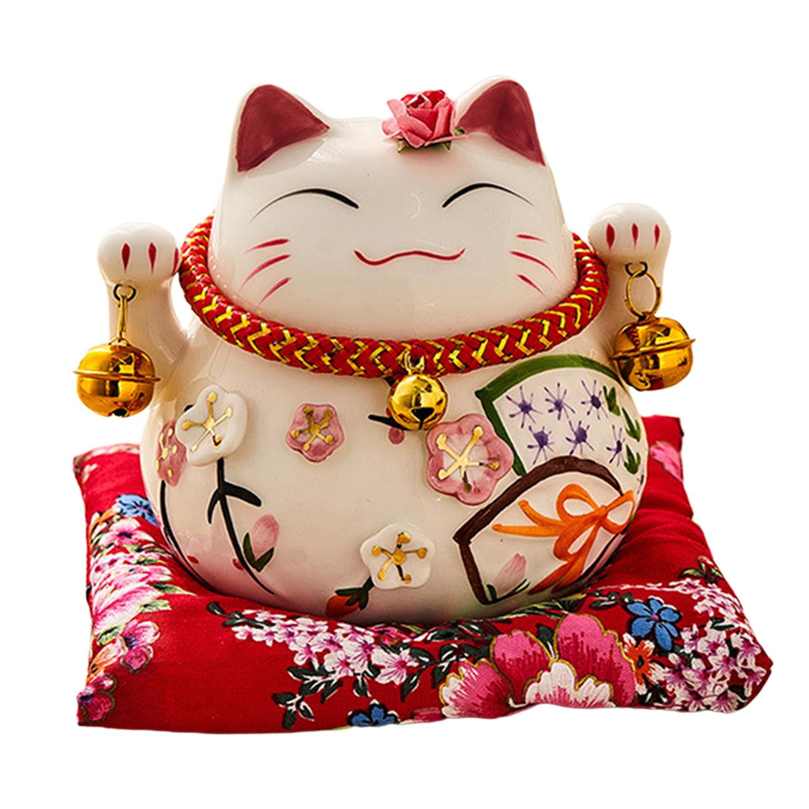 Chinese Good Luck Cat Piggy Feng Shui Ceramic Figurine Blessing Fortune