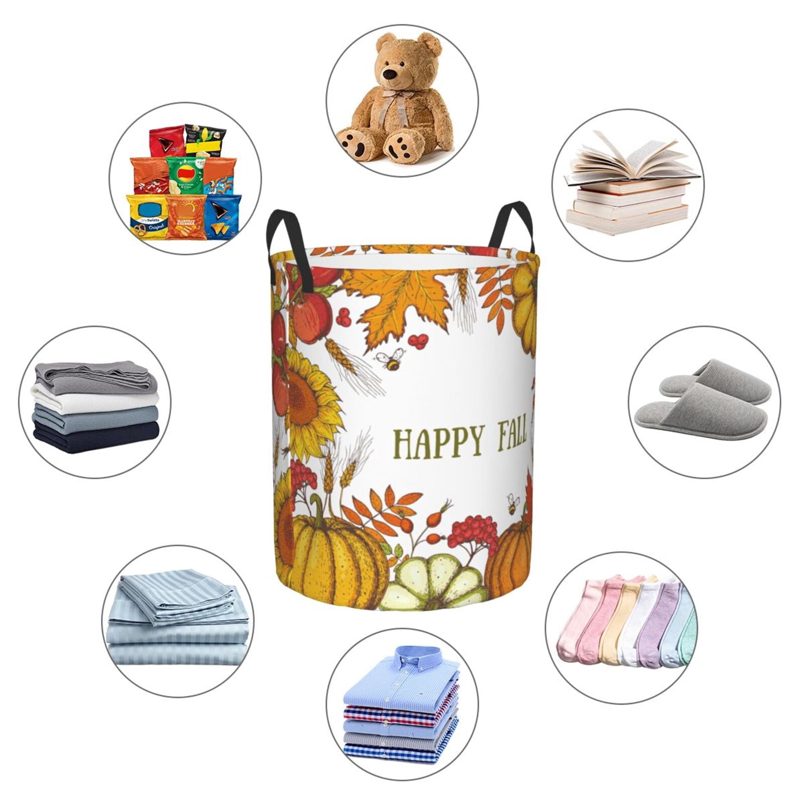 Large Laundry Basket with Handles - Happy Fall Pumpkin Autumn Sunflower Kids Baby Dirty Clothes Laundry Hamper for Bedroom Aesthetic