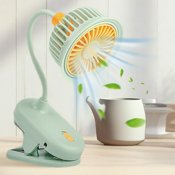 Ventilador de clip pequeño USB recargable, ventilador de clip mini, ventilador de escritorio verde