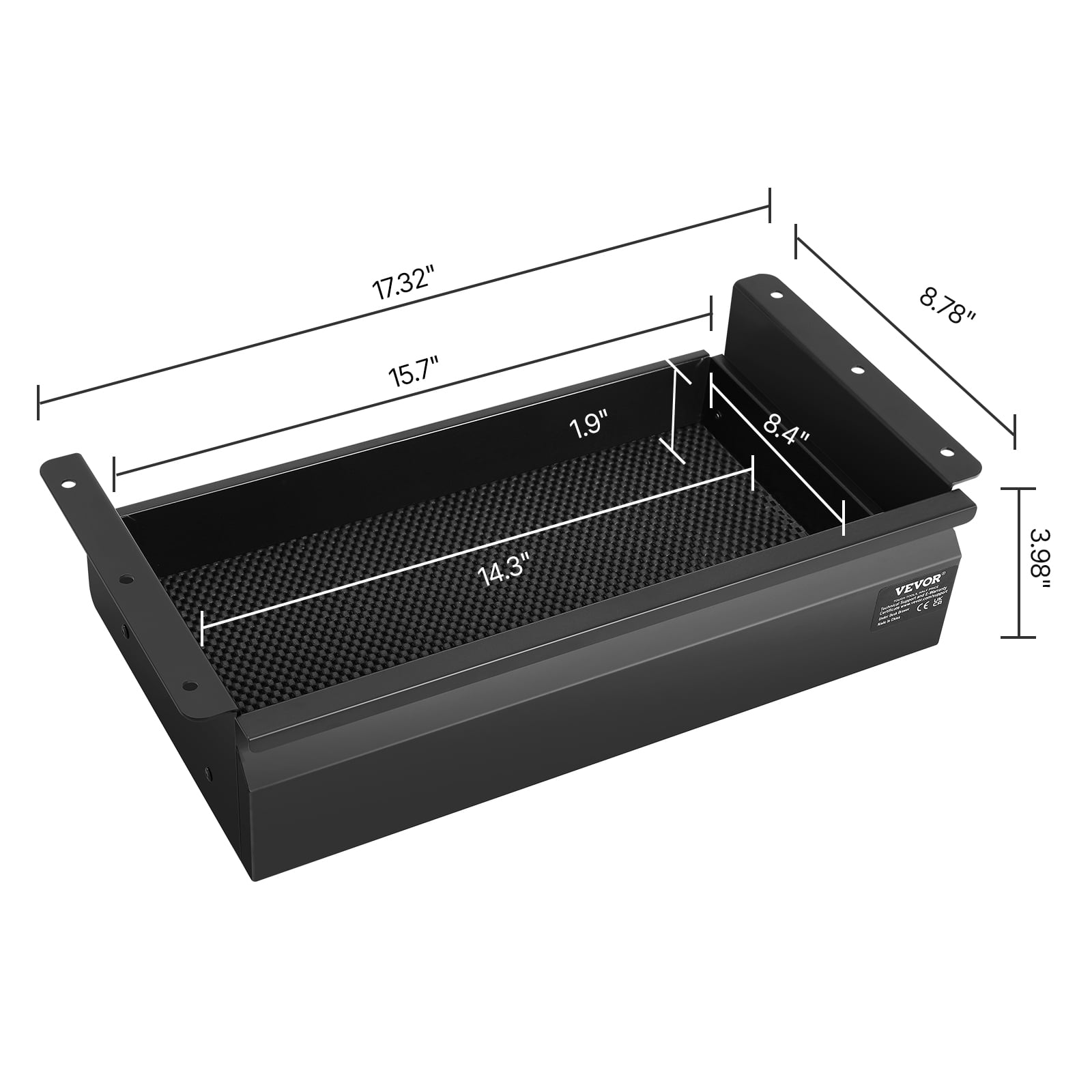 VEVOR 16" Wide Under Desk Drawer Slide Out, Under Desk Mount Pull Out Drawer Attachment, Hidden Desk top Storage Organizer, Under Table Pencil Drawer for Office Home Sit Stand Workstation, 17x9x4 In