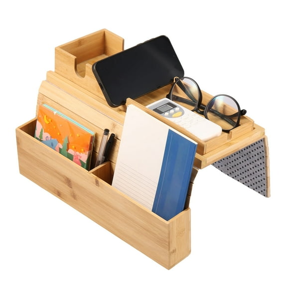 Space-Saving Wood End Table,Bamboo Couch Cup Holder with Side Storage Pocket Versatile Couch Arm Tray Organizer Practical Sofa Armrest Tray Table Non Slip Couch Arm Table Tray for Snacks Drinks
