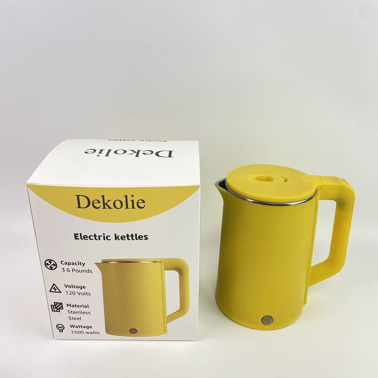 Dekolie Electric kettles, 0.8L Portable Travel Tea Kettle Stainless Steel Double Layer Hot Water Cordless BPA-Free, 600 W Boil-Dry Protection Boiler and Heater