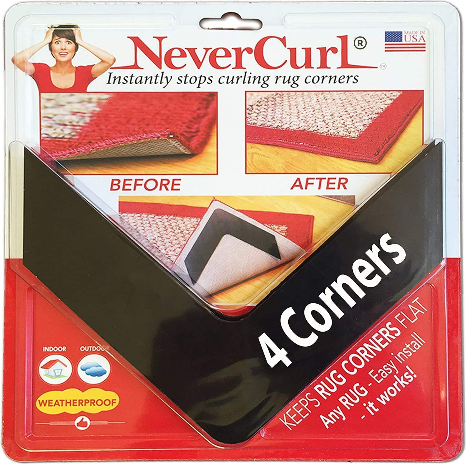 NeverCurl VShape Rug Tape Stops Curling Corners 4 Pack Safe for