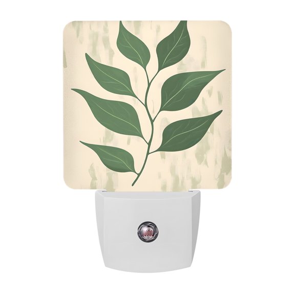 Night Lights Plug into Wall, Green Botanical LED Night Light with Dusk to Dawn Sensor, Tropical Leaves Vintage Decorative Nightlight for Hallway Bathroom Kitchen