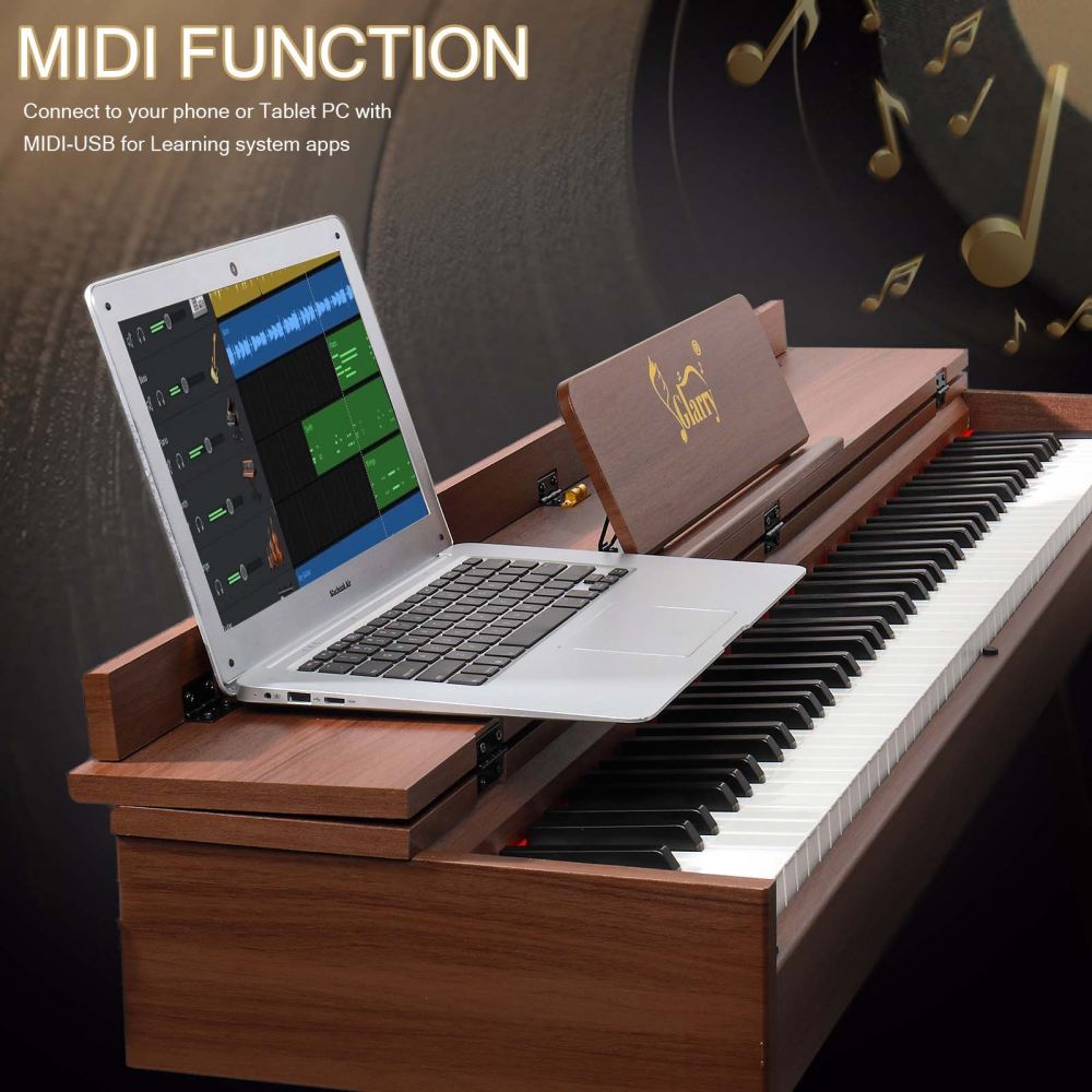 Digital Piano 88 Key Full Weighted, Full Size Home Professional Electric Keyboard Clamshell Design with Metal Stand, Audio and MIDI Bluetooth, Triple Pedals, Headphone (Black Walnut)