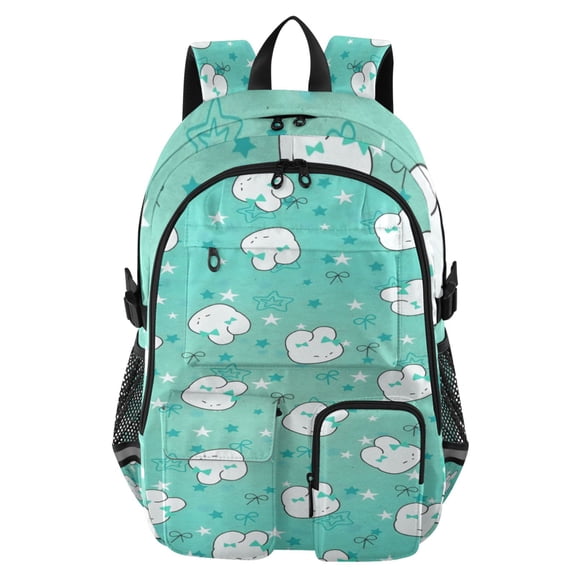 DIXRUYEE Teal Paw Backpack for School 14”Laptop Compatible with Reflective Safety Strips