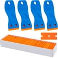 thumbnail image 1 of Plastic Razor Blade Scraper, 4 PCS Stickers Paint Labels Scraper Removal Tool with 100 PCS Plastic Replacement Blades, 1 of 5