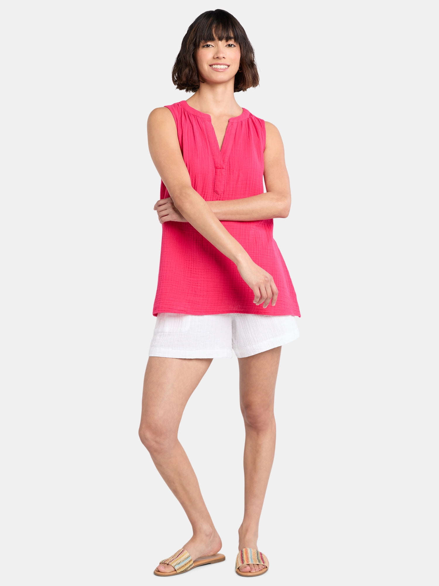 Time and Tru Women's Double Cloth Cotton Tank Top, Sizes XS-XXXL