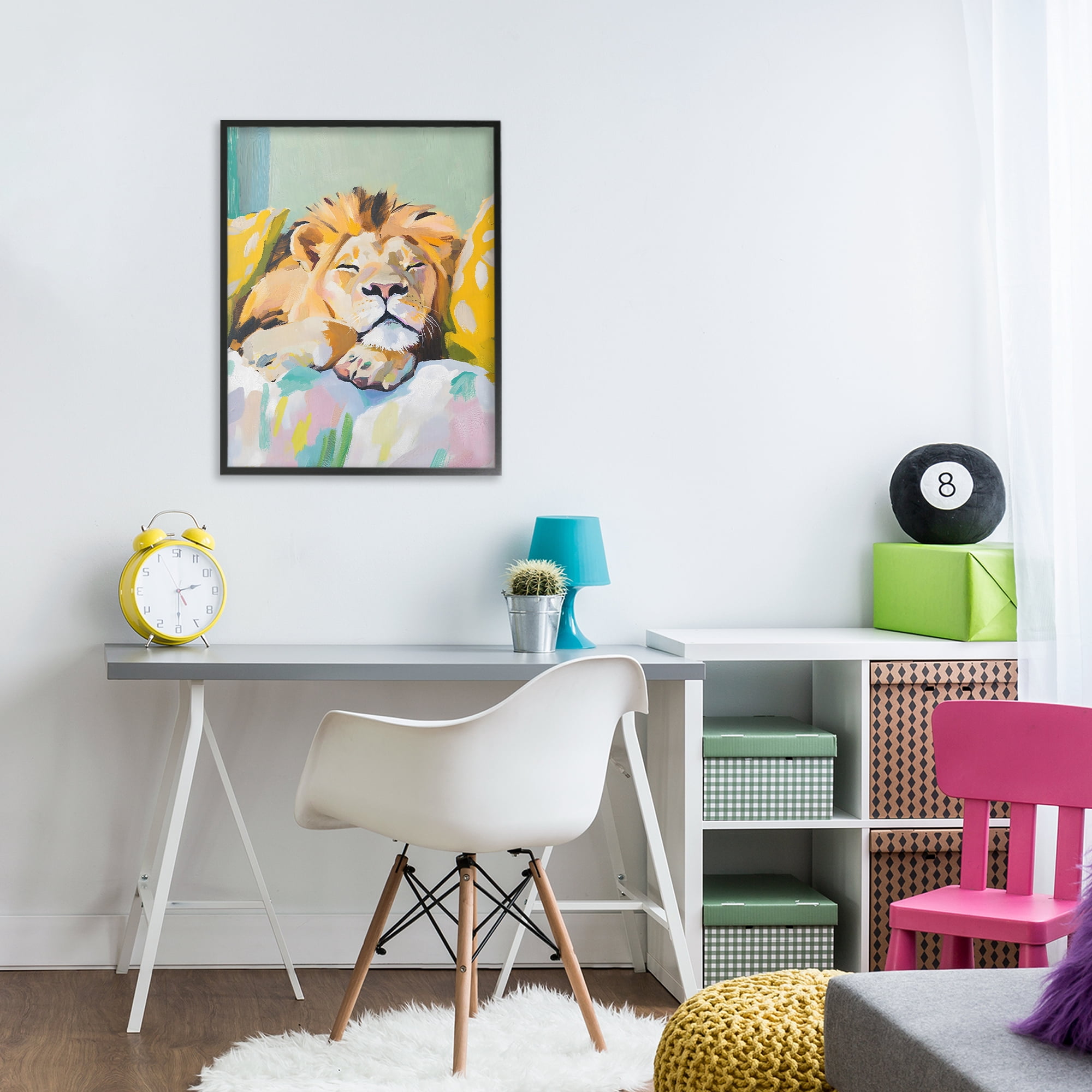 Stupell Industries Sleeping Lion on Pastel Pillows Black Framed Giclee Art, design by The Prints Vibe