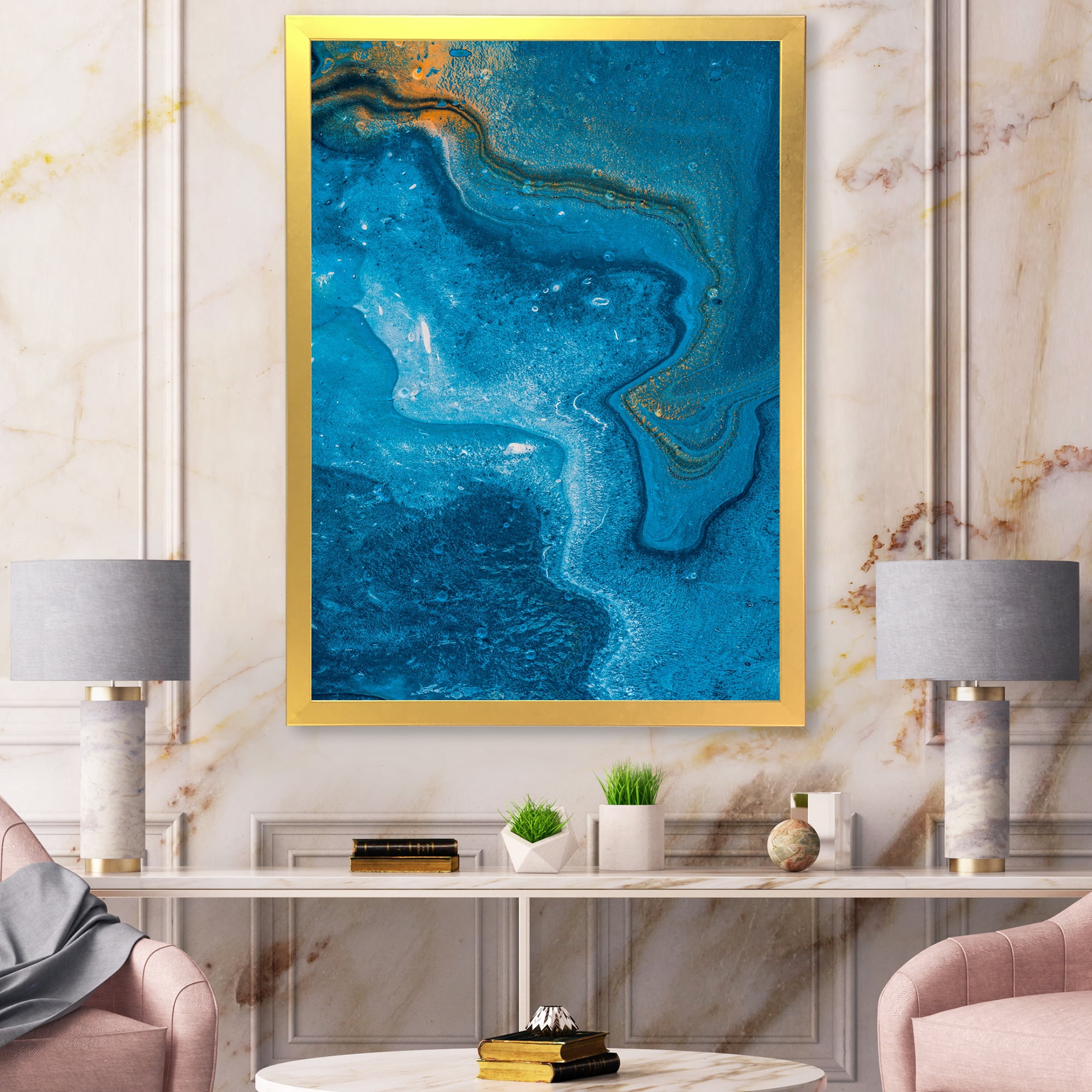 Designart 'Abstract Blue Marble Composition II' Modern Framed Art Print