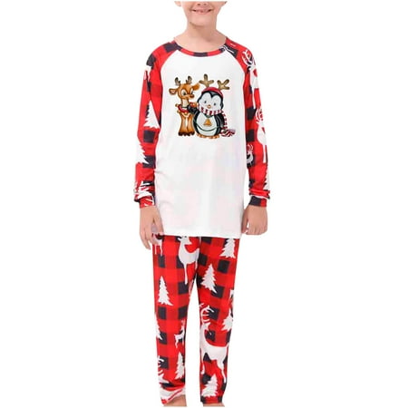 

Fesfesfes PJS Sets Xmas Parent-child Warm Christmas Set Printed Home Wear Pajamas Two-piece Kid Set On Sale