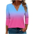 thumbnail image 2 of HOMBOM Summer Tops for Women V-Neck Hot Pink 3/4 Sleeve 2025 Casual Gradient Color T-Shirts, 2 of 6