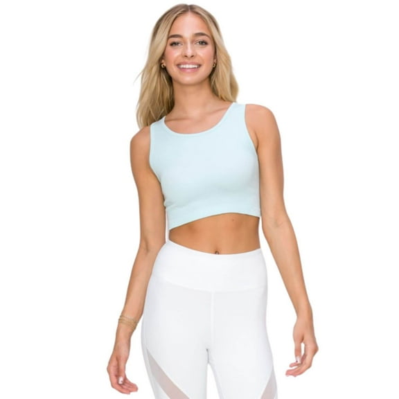 Women’s Ribbed Cropped Tank Top - High Neck -White, ML