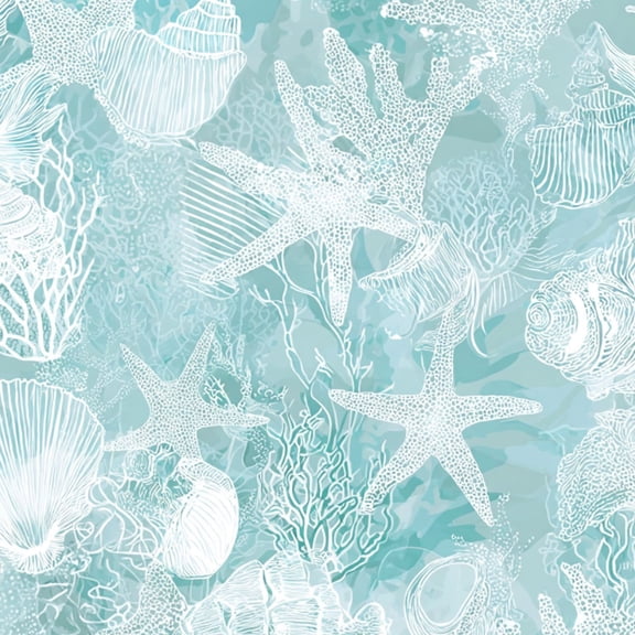 Peel and Stick Wallpaper Ocean Inspired Coral Starfish Seashells Coastal Blue Wall Mural 17.7in x 9.8ft Self Adhesive Removable Wall Paper Renter Friendly Wallpaper for Nursery Bedroom Cabinets