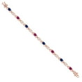 thumbnail image 3 of 18K Rose Gold Plated Silver Blue Created Sapphire and Red Created Ruby and Lab Grown Diamond Bracelet for Women | 4.41 Cttw | Gemstone September Birthstone | Oval 6X4MM | Length 7.25 inches, 3 of 6
