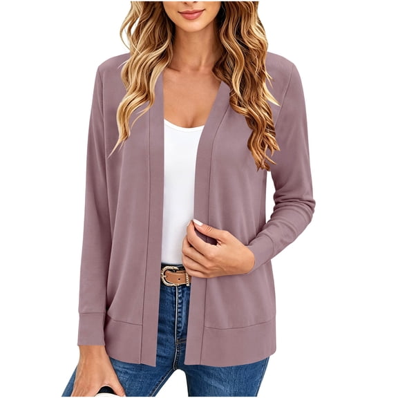 Edvintorg Lightweight Cardigans for Women Long Sleeve Loose Casual Open Front Knit Sweater Fall Tunic Top Trendy Womens Clothes S-2XL Purple