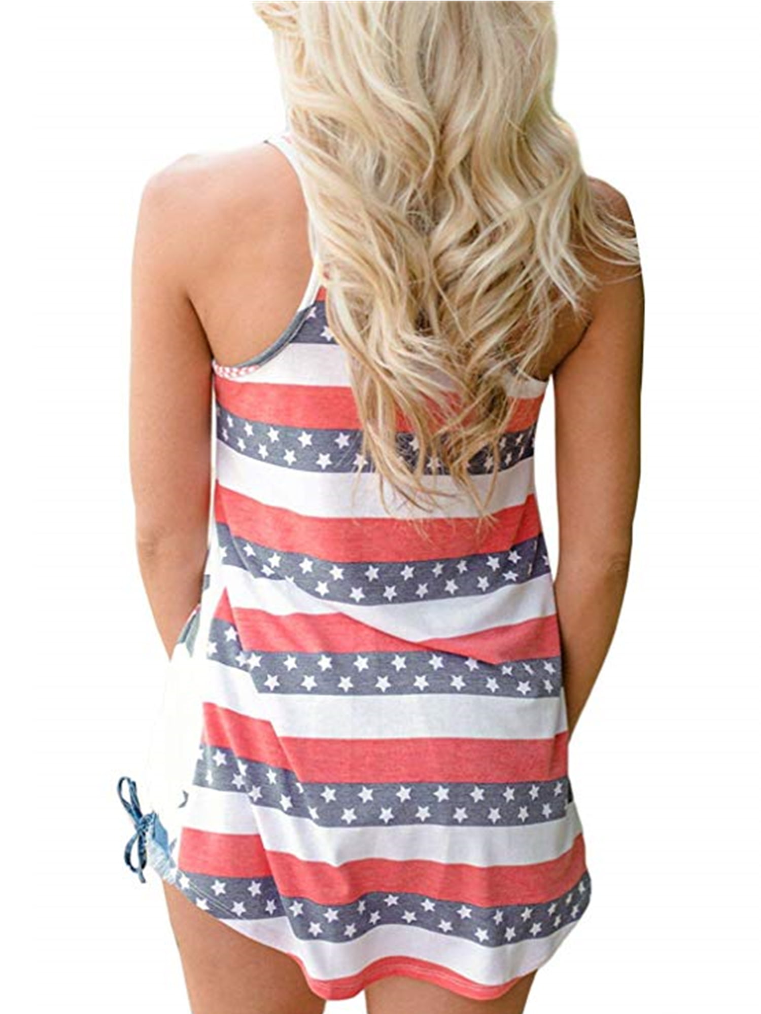 Ukap American Independence Day Tank Top for Women Fashion Summer Sleeveless Tops Casual USA Flag Print Vest Camisole Stripe Star T-Shirt Blouse