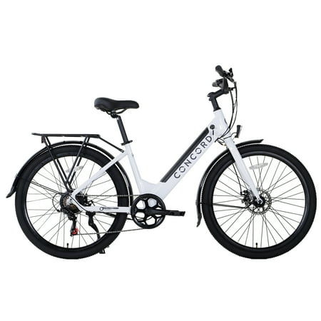 27.5" Concord Step-Thru Electric Commuter Bike, 36V, White, Fits Riders 5'1" - 6'1", Adult, Unisex